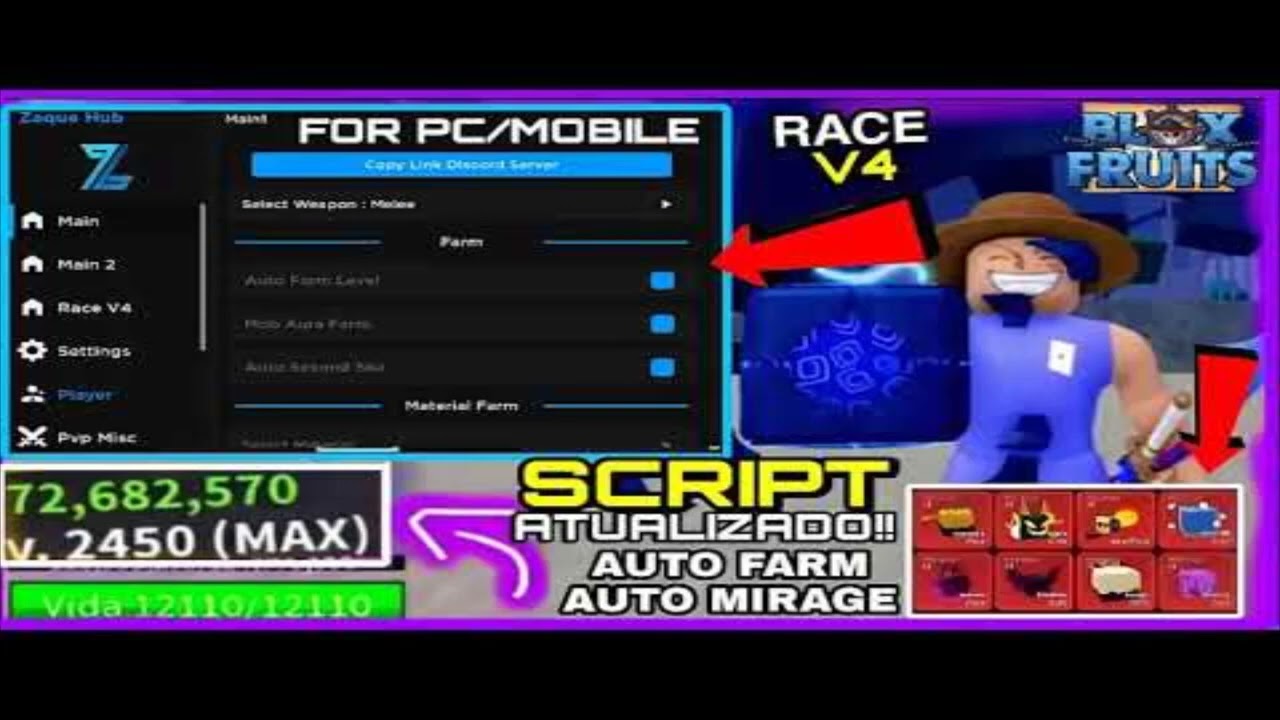 Arceus X,Hydrogen,Fluxus Mobile Blox Fruits Script Mobile AUTO FARM TP TO  RACE V4 AUTO MIRAGE 